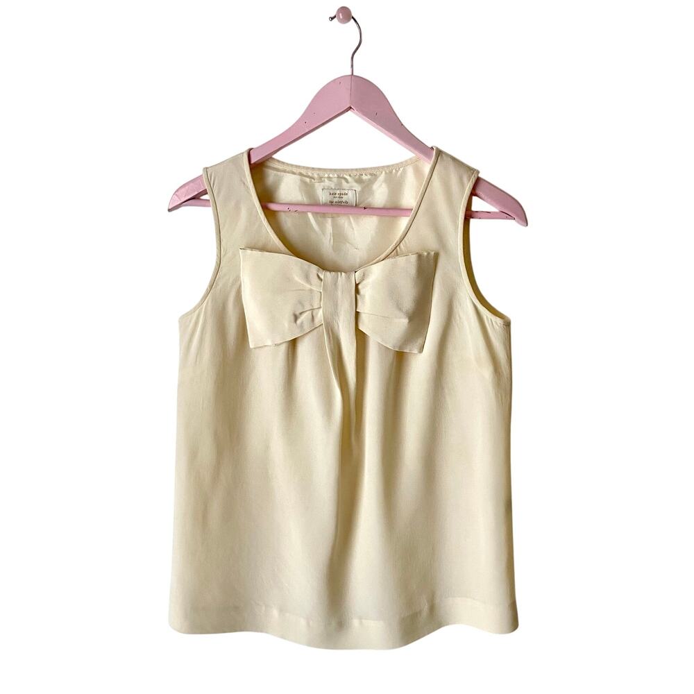 Kate Spade 100% Silk Cream Bow Blouse Tank Top